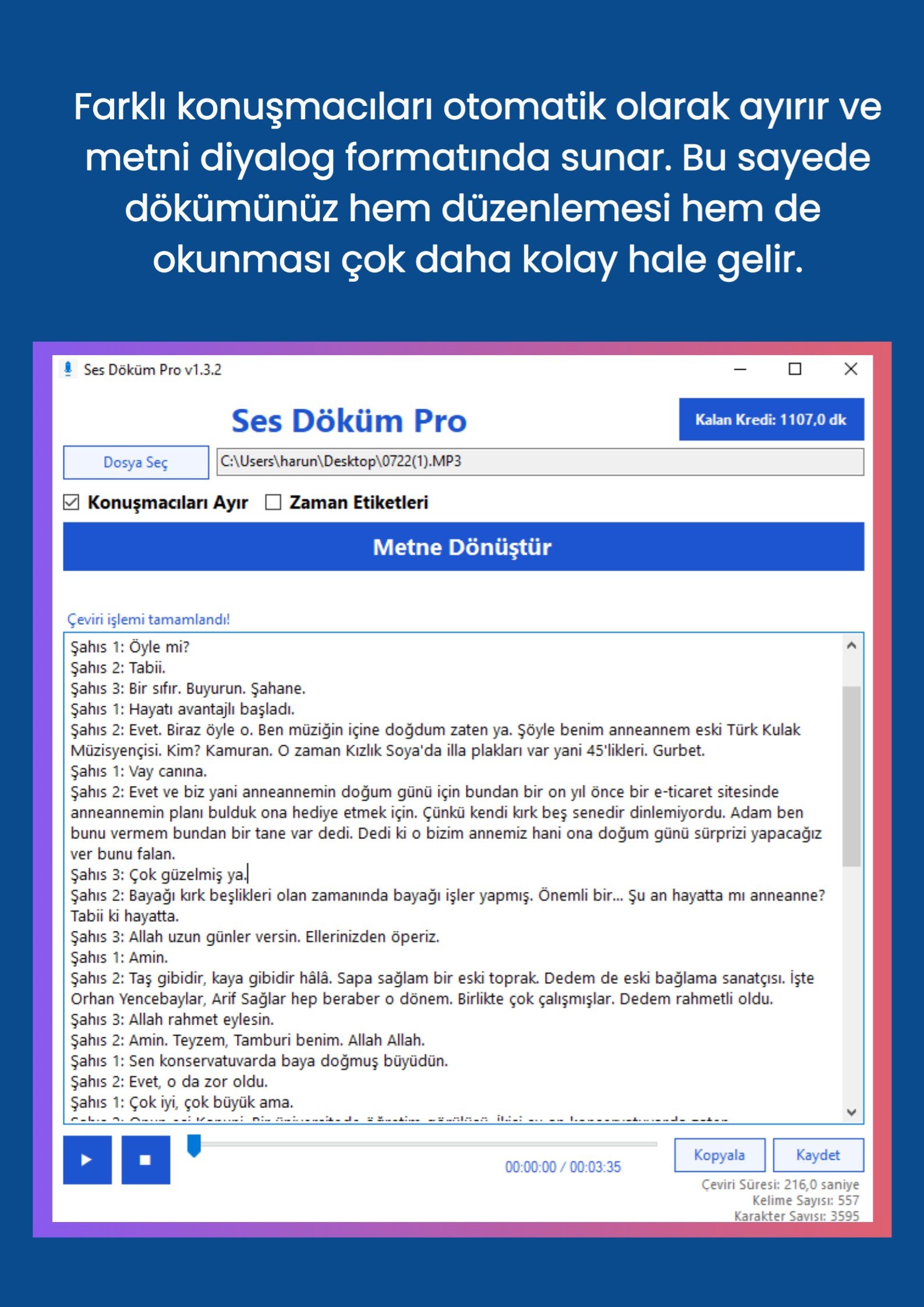 Ses Döküm Pro - Konuşmacı Tanıma Özelliği